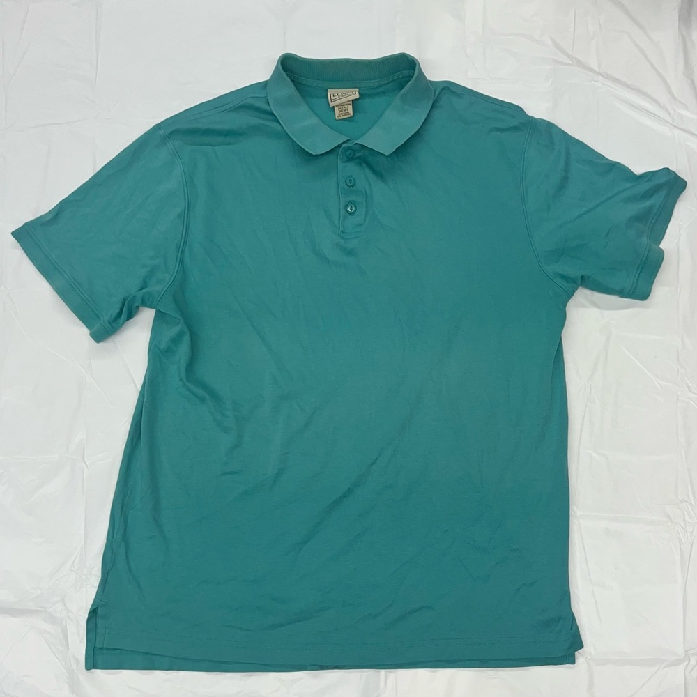 LL Bean Large Tall Men's Polo Short Sleeve Teal Shirt